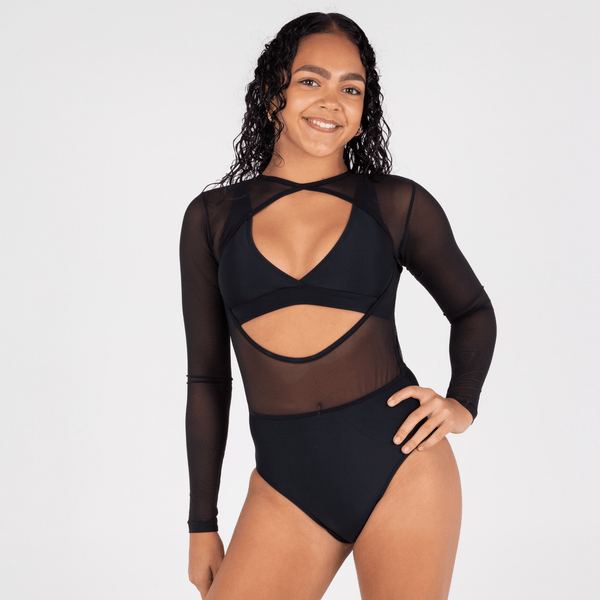 Sheer Life Leotard - Black/Black